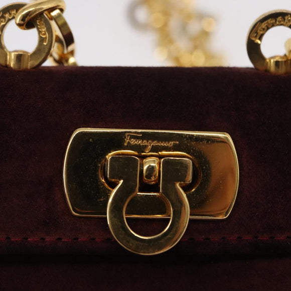 Salvatore Ferragamo Chain Gancini Shoulder Bag Suede Purple Gold Auth 152790