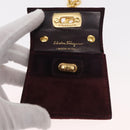 Salvatore Ferragamo Chain Gancini Shoulder Bag Suede Purple Gold Auth 152790-9