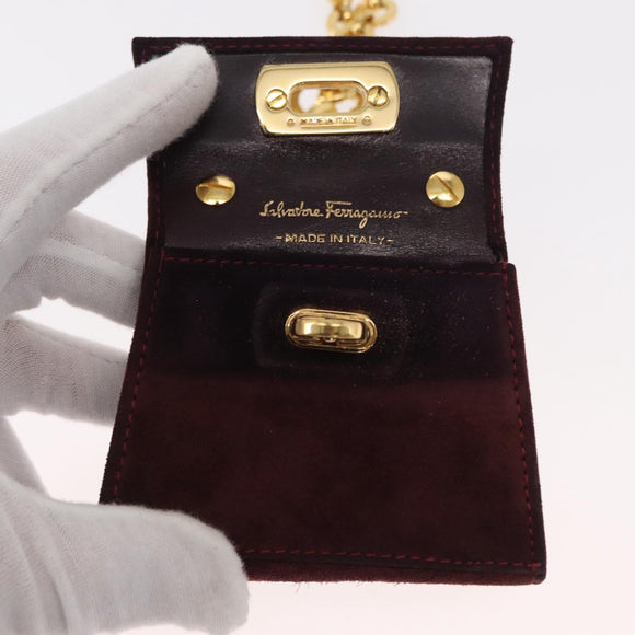 Salvatore Ferragamo Chain Gancini Shoulder Bag Suede Purple Gold Auth 152790