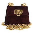 Salvatore Ferragamo Chain Gancini Shoulder Bag Suede Purple Gold Auth 152790-1