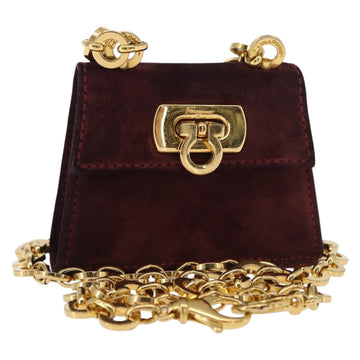 Salvatore Ferragamo Chain Gancini Shoulder Bag Suede Purple Gold Auth 152790