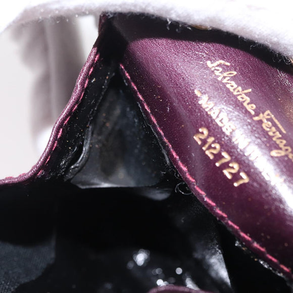 Salvatore Ferragamo Chain Gancini Shoulder Bag Suede Purple Gold Auth 152790