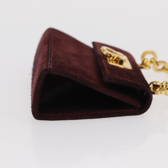 Salvatore Ferragamo Chain Gancini Shoulder Bag Suede Purple Gold Auth 152790