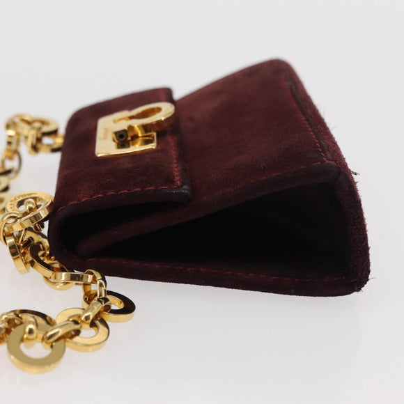 Salvatore Ferragamo Chain Gancini Shoulder Bag Suede Purple Gold Auth 152790