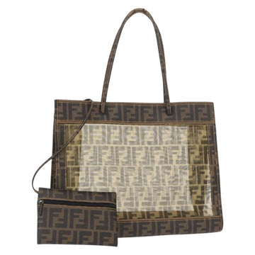 FENDI Mesh Zucca Canvas Tote Bag Black Brown Auth 152820