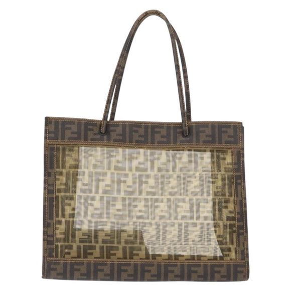FENDI Mesh Zucca Canvas Tote Bag Black Brown Auth 152820