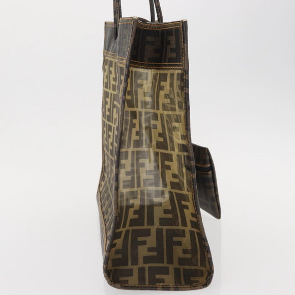 FENDI Mesh Zucca Canvas Tote Bag Black Brown Auth 152820