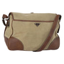PRADA Shoulder Bag Canvas Leather Beige Brown Silver Auth 152823-1