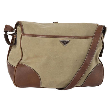 PRADA Shoulder Bag Canvas Leather Beige Brown Silver Auth 152823