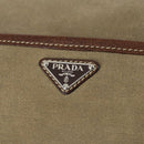 PRADA Shoulder Bag Canvas Leather Beige Brown Silver Auth 152823-14
