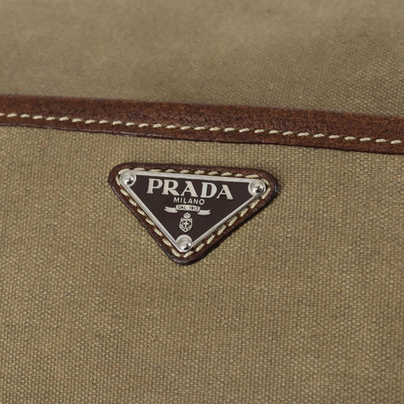 PRADA Shoulder Bag Canvas Leather Beige Brown Silver Auth 152823