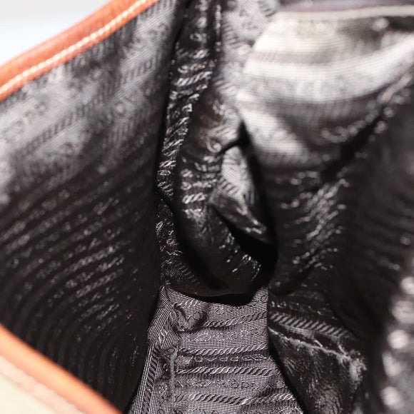 PRADA Shoulder Bag Canvas Leather Beige Brown Silver Auth 152823