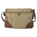 PRADA Shoulder Bag Canvas Leather Beige Brown Silver Auth 152823-2