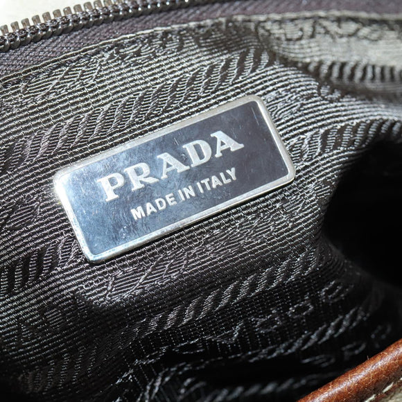 PRADA Shoulder Bag Canvas Leather Beige Brown Silver Auth 152823