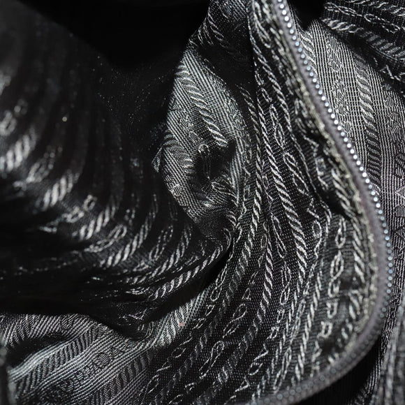 PRADA Shoulder Bag Canvas Leather Beige Brown Silver Auth 152823