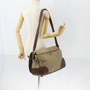 PRADA Shoulder Bag Canvas Leather Beige Brown Silver Auth 152823-25