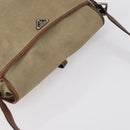 PRADA Shoulder Bag Canvas Leather Beige Brown Silver Auth 152823-6