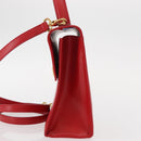 Christian Dior Hand Bag Leather 2way Red Gold Auth 152824-3