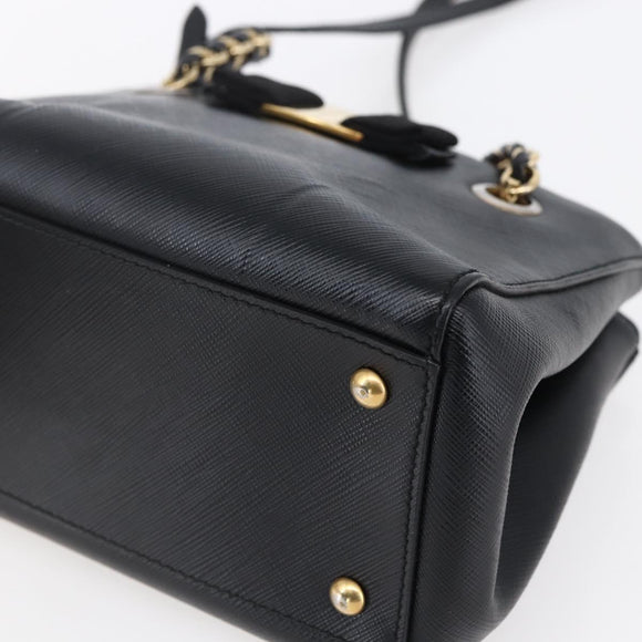 Salvatore Ferragamo Vala Shoulder Bag Leather 2way Black Gold Silver Auth 152825