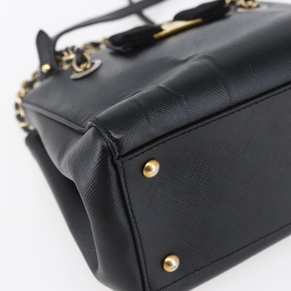 Salvatore Ferragamo Vala Shoulder Bag Leather 2way Black Gold Silver Auth 152825