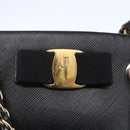 Salvatore Ferragamo Vala Shoulder Bag Leather 2way Black Gold Silver Auth 152825-18