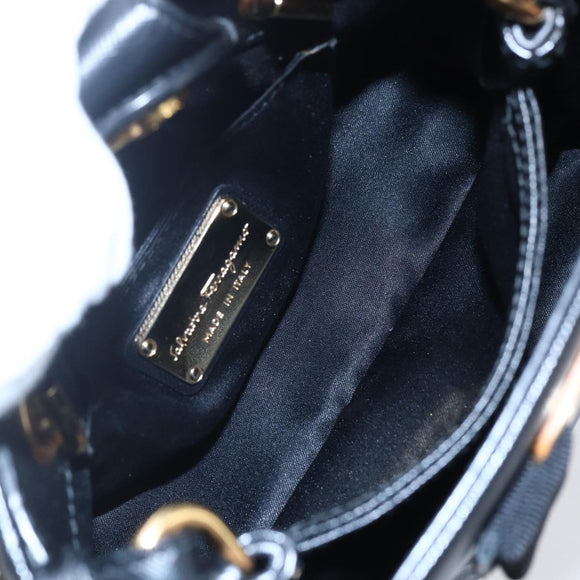 Salvatore Ferragamo Vala Shoulder Bag Leather 2way Black Gold Silver Auth 152825