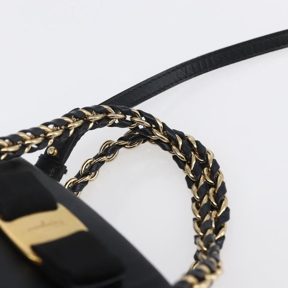 Salvatore Ferragamo Vala Shoulder Bag Leather 2way Black Gold Silver Auth 152825