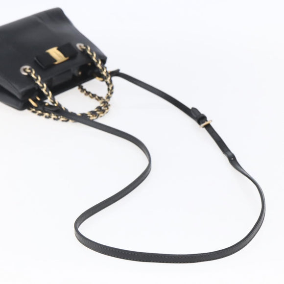 Salvatore Ferragamo Vala Shoulder Bag Leather 2way Black Gold Silver Auth 152825