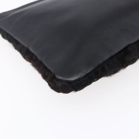 LOEWE Pouch Leather Black Gold Auth 152829