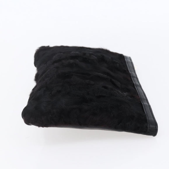 LOEWE Pouch Leather Black Gold Auth 152829