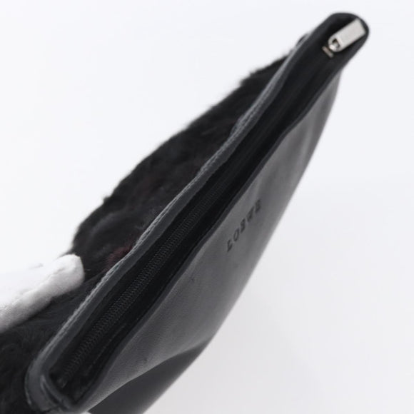 LOEWE Pouch Leather Black Gold Auth 152829