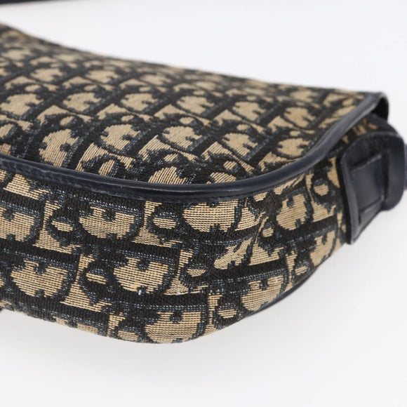 Christian Dior Trotter Canvas Shoulder Bag Navy Gold Auth 152835