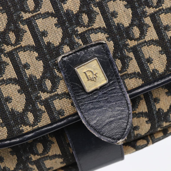 Christian Dior Trotter Canvas Shoulder Bag Navy Gold Auth 152835