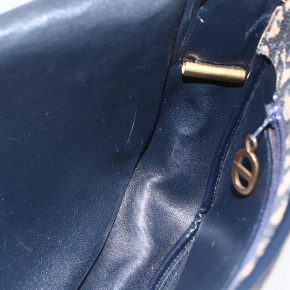Christian Dior Trotter Canvas Shoulder Bag Navy Gold Auth 152835