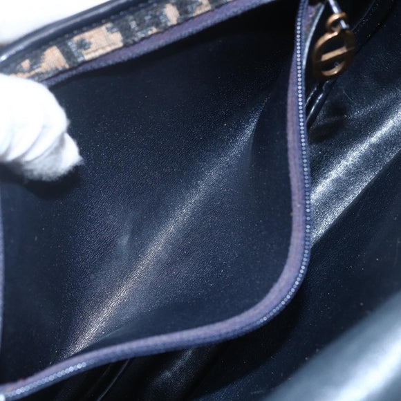 Christian Dior Trotter Canvas Shoulder Bag Navy Gold Auth 152835