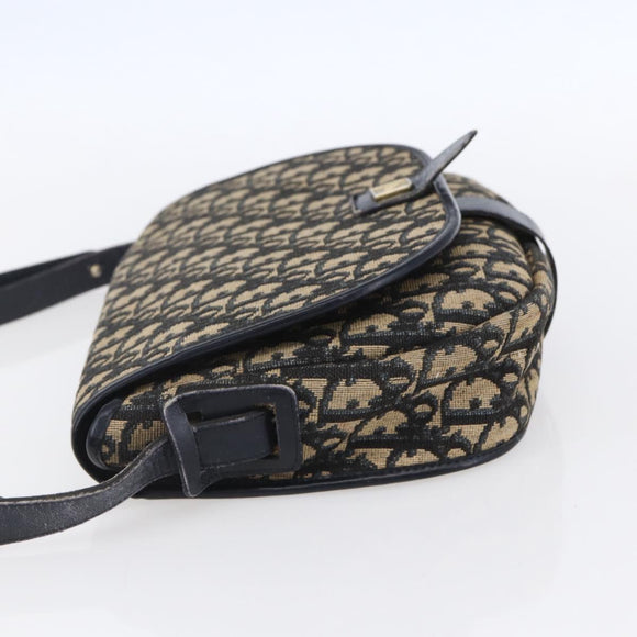 Christian Dior Trotter Canvas Shoulder Bag Navy Gold Auth 152835