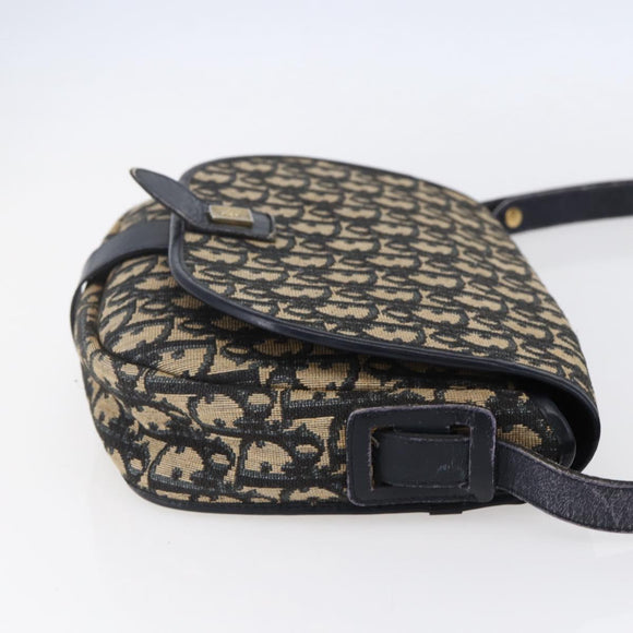 Christian Dior Trotter Canvas Shoulder Bag Navy Gold Auth 152835