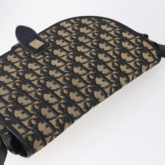 Christian Dior Trotter Canvas Shoulder Bag Navy Gold Auth 152835