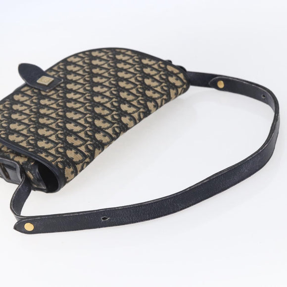 Christian Dior Trotter Canvas Shoulder Bag Navy Gold Auth 152835