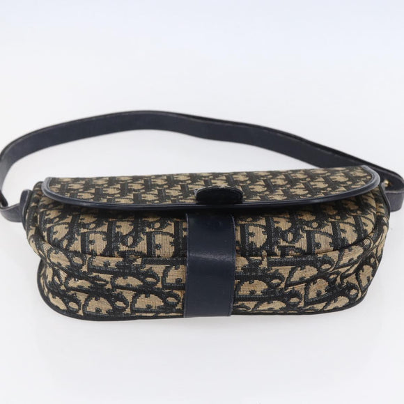 Christian Dior Trotter Canvas Shoulder Bag Navy Gold Auth 152835