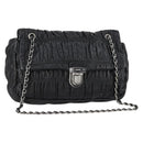 PRADA Gathered Chain Shoulder Bag Leather Black Silver Auth 152840-1