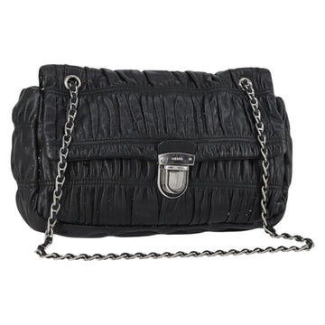 PRADA Gathered Chain Shoulder Bag Leather Black Silver Auth 152840