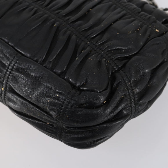 PRADA Gathered Chain Shoulder Bag Leather Black Silver Auth 152840