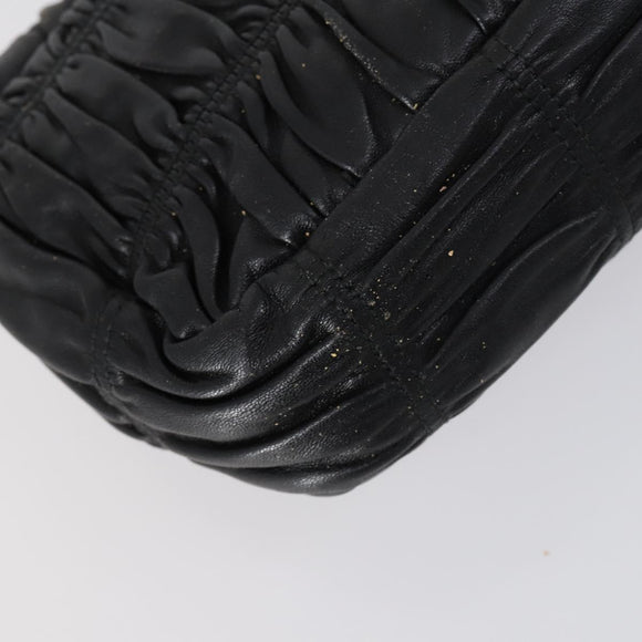 PRADA Gathered Chain Shoulder Bag Leather Black Silver Auth 152840