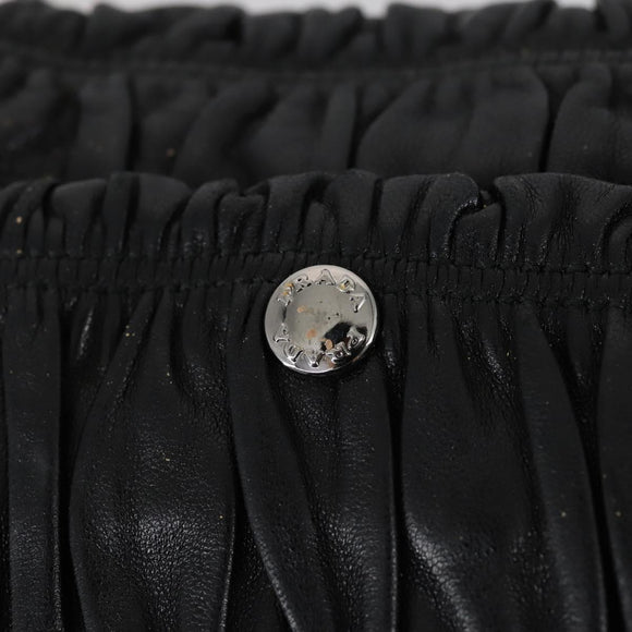 PRADA Gathered Chain Shoulder Bag Leather Black Silver Auth 152840