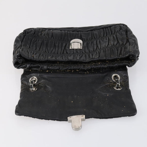 PRADA Gathered Chain Shoulder Bag Leather Black Silver Auth 152840
