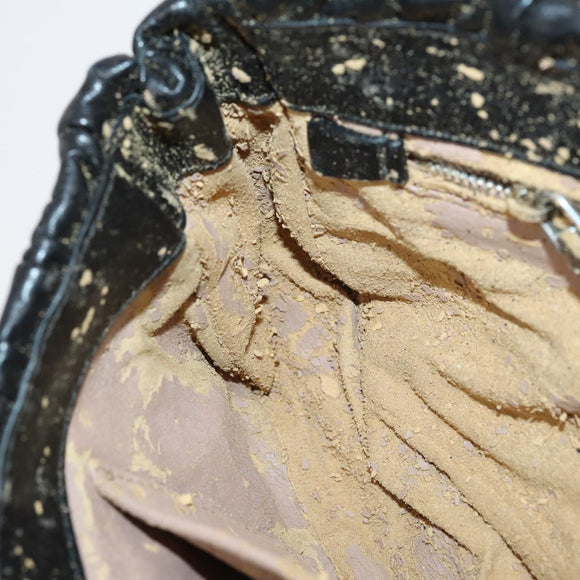 PRADA Gathered Chain Shoulder Bag Leather Black Silver Auth 152840