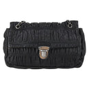 PRADA Gathered Chain Shoulder Bag Leather Black Silver Auth 152840-2