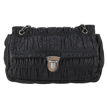 PRADA Gathered Chain Shoulder Bag Leather Black Silver Auth 152840 - 0