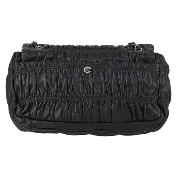 PRADA Gathered Chain Shoulder Bag Leather Black Silver Auth 152840